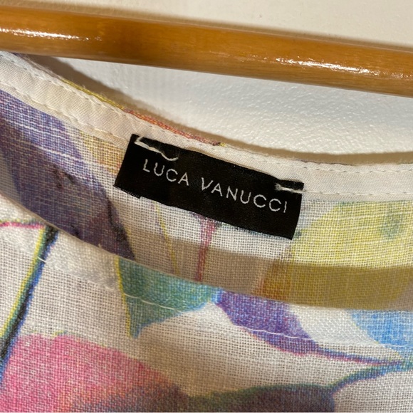 Luca Vanucci 100% Linen Tunic Style Dress Pastel Leaves Patterned Colourful - Picture 8 of 11